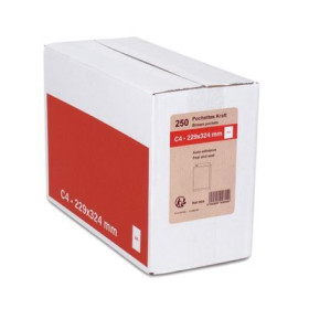 Boîte de 250 pochettes kraft recyclé brun C4 229x324 90 g/m² bande de protection