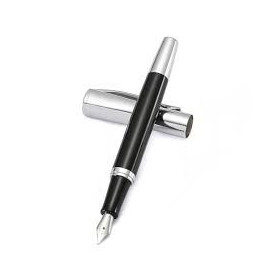 Stylo plume moyen argent en acier inoxydable Noir