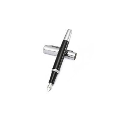Stylo plume moyen argent en acier inoxydable Noir