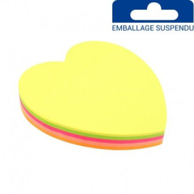 Bloc note repositionnable cœur 5 couleurs 100 feuilles 70x70mm suspendu