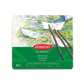 Boite metal de 24 crayons aquarellables derwent, assortis