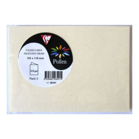 Sachet de 5 cartes pliées Pollen 110x155 ivoire irisé