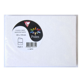 Sachet de 5 cartes pliées Pollen 110x155 blanc irisé