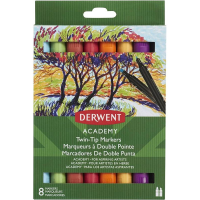 Marqueur a double pointe derwent, boite de 8