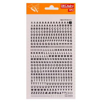 Lettres transfert noires 4mm - 1Feuille