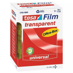 Tesa lot de 12 Film Ruban adhésif, 12 mm x 66 m, transparent