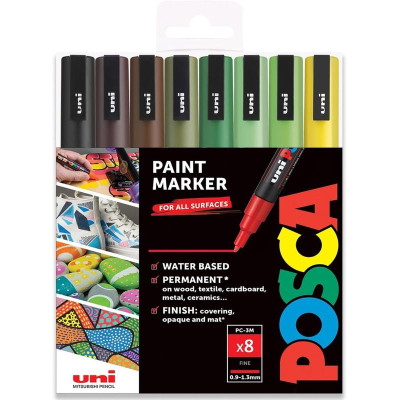 Uni-ball posca lot de 8 marqueurs 0.9 - 1.3mm pc3m tons de terres