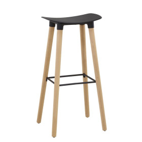 Tabouret dam avec assise en polypropylène noir pied bois
