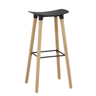 Tabouret dam avec assise en polypropylène noir pied bois