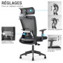 Fauteuil de bureau Kinta dossier filet et assise noire