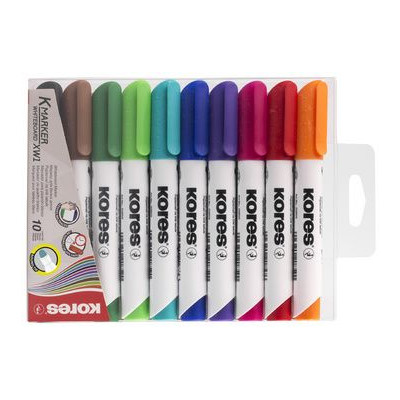 Kores 10 Marqueurs pour tableau blanc K MARKER XW2, pointe biseautée coloris ass