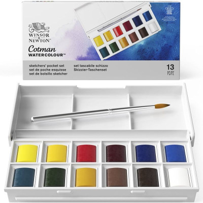 WINSOR & NEWTON Lot de 12 demi-godets d'aquarelle Cotman