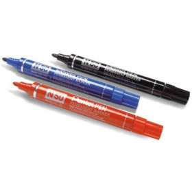 Pentel Marqueur permanent N50 pointe ogive, étui de 4 (2x noir, 1x rouge et 1x b