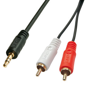 LINDY Câble audio Premium 2 x RCA (Cinch) mâle vers jack 3,5mm mâle, 5m