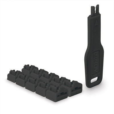 LINDY Verrous de ports RJ45, 10 pièces avec clé, noir