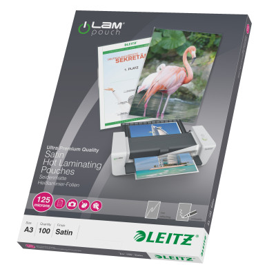 Pochette de plastification a3 125µ leitz, lot 100, mate, transparent