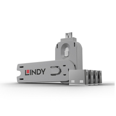 LINDY Bloqueur de port USB C, 4 pièces + clé, Blanc