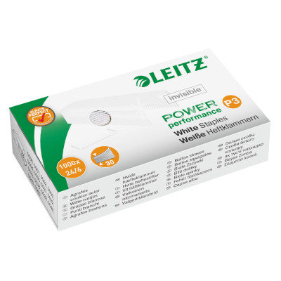 Agrafes, leitz power performance leitz, p3 24 6, blanc, boite de 1000