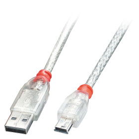 LINDY Câble USB 2.0 A vers Mini-B, transparent, 2m
