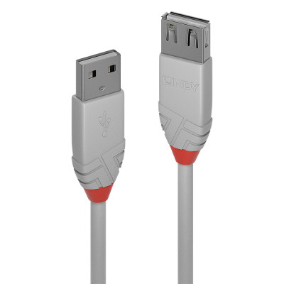 LINDY Rallonge USB 2.0 type A, Anthra Line, Gris, 3m
