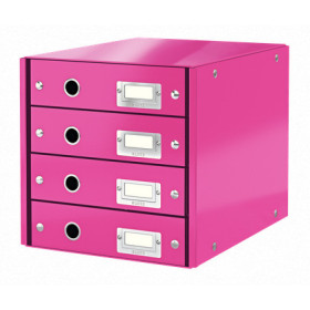 Bloc de classement 4 tiroirs click & store wow leitz , rose