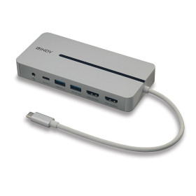 LINDY DST-Mx Duo, Mini Docking Station USB-C pour Laptop MacBook avec prise en c