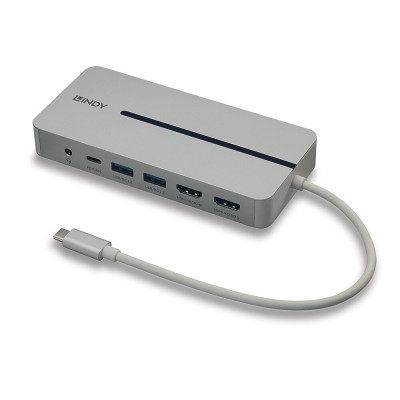 LINDY DST-Mx Duo, Mini Docking Station USB-C pour Laptop MacBook avec prise en c
