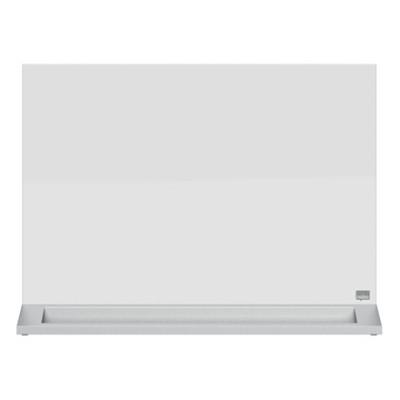 Separateur de bureau 600x450mm en verre blanc brillant, impression pro nobo, bla