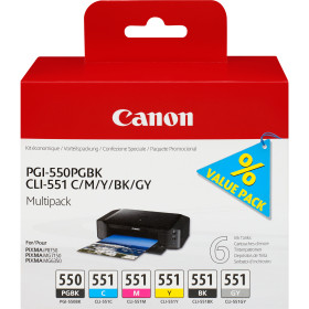 Canon ink 6496b005 pgi-550 cli551 multipack black + color pgbk c m y bk gy