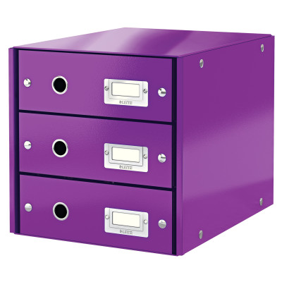 Bloc de classement 3 tiroirs click & store wow leitz , violet