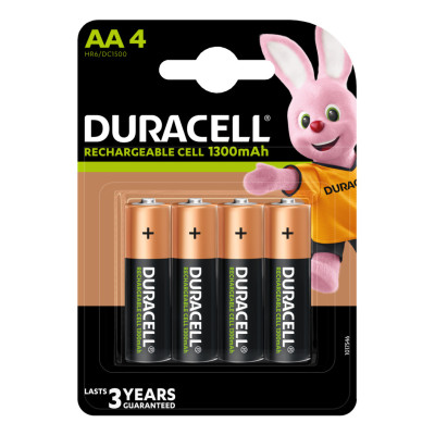Pack de 4 piles rechargeables Duracell AA HR6 1300mah