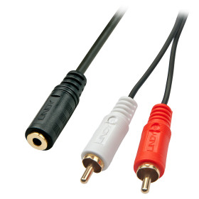 LINDY Câble audio Premium 2 x RCA (Cinch) vers jack 3,5mm femelle, 25cm