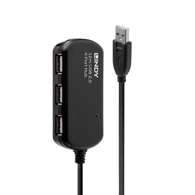 LINDY Rallonge active USB 2.0 Pro avec Hub 4 ports, 12m