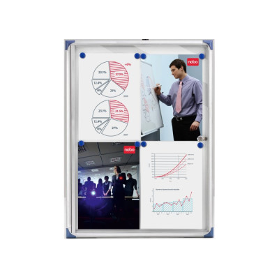 Vitrine d'interieur extra plate Nobo a fond magnetique, 2xA4, fond blanc