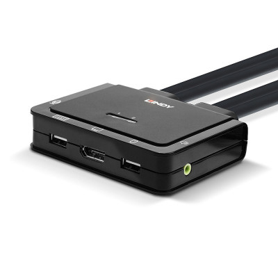 LINDY Switch KVM 2 Ports DisplayPort 1.2, USB Type C, USB 2.0 & Audio avec Câble