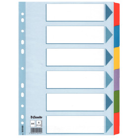 Intercalaire carton, a4, 6 touches esselte, multicolore