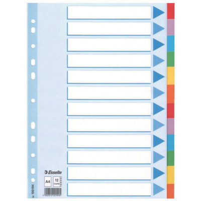 Intercalaire carton, a4, 12 touches esselte, multicolore