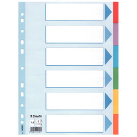Intercalaire carton, a4, 6 touches esselte, multicolore