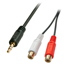 LINDY Câble audio Premium 2 x RCA (Cinch) femelle vers jack 3,5mm mâle, 25cm