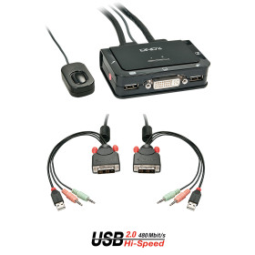 LINDY Switch KVM DVI-D Single Link, USB 2.0 & audio, 2 ports