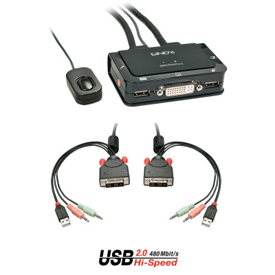 LINDY Switch KVM DVI-D Single Link, USB 2.0 & audio, 2 ports