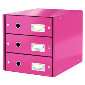 Bloc de classement 3 tiroirs click & store wow leitz , rose