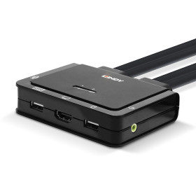 LINDY Switch KVM 2 Ports HDMI 4K60, USB Type C, USB 2.0 & Audio avec Câbles