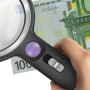 LogiLink Loupe avec manche, eclairée lampe UV & LED, rond, noir diamètre: 90 mm