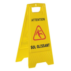 Panneau de signalisation sol glissant jaune, dimensions hauteur  61cm largeur 29