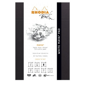 * Rhodia Touch WHITE Maya Pad  bloc agrafé A5 50f réglure cross'n'dot papier May