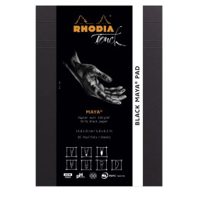 * Rhodia Touch BLACK Maya Pad  bloc agrafé A5 50f uni papier Maya NOIR 120g
