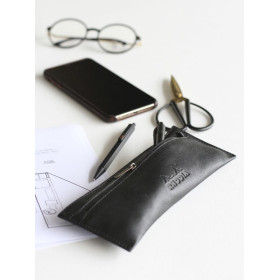 Rhodia BLACK trousse plate cuir véritable 22x8,5 cm
