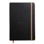 Rhodiarama carnet rembordé rigide A5 BLACK 192 pages ligné papier ivoire 90 g, f