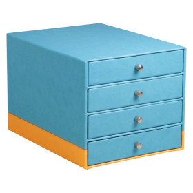 Rhodiarama trieur 4 tiroirs simili cuir italien TURQUOISE 24,8x32,7x22,8 cm
